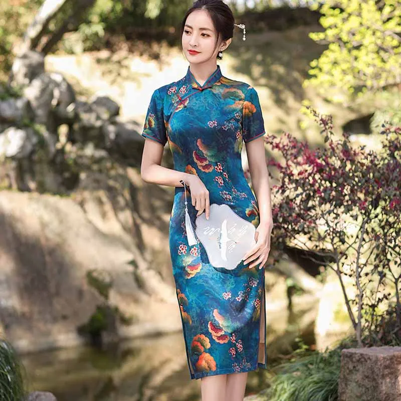 

Mandarin Collar Traditional Qipao Plus Size 4XL Chinese Dress Sexy Slim Elegant Temperament Prom Dresses Women Vintage Cheongsam