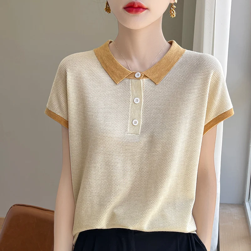 Lyocell T-Shirt New Minimalist Style Multiple Colors Casual Slim Fit Short Sleeved Top High-Quality Flip Collar Classic T-Shirt