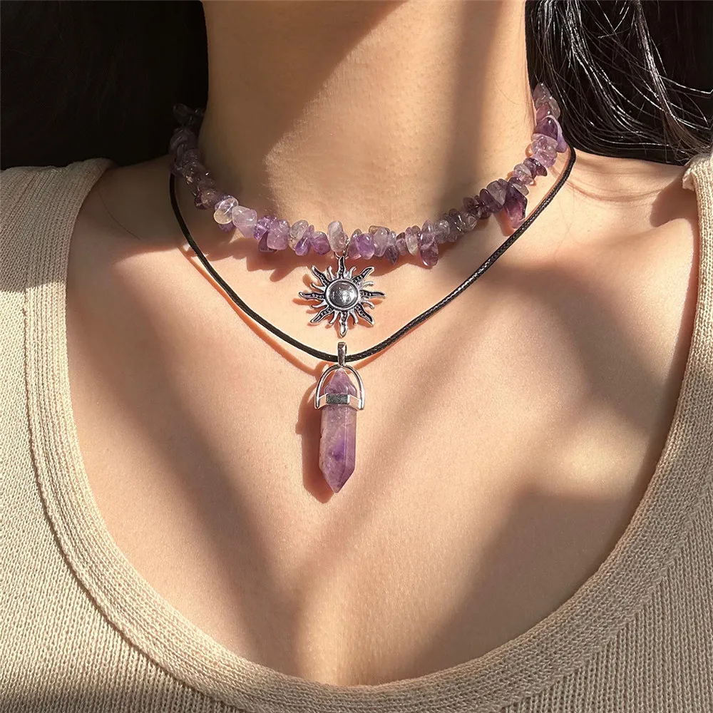 Bohemian Irregular Natural Stone Beaded Necklace for Women 2023 Trendy Simple Crystals Amethysts Necklace Party Jewelry Gifts