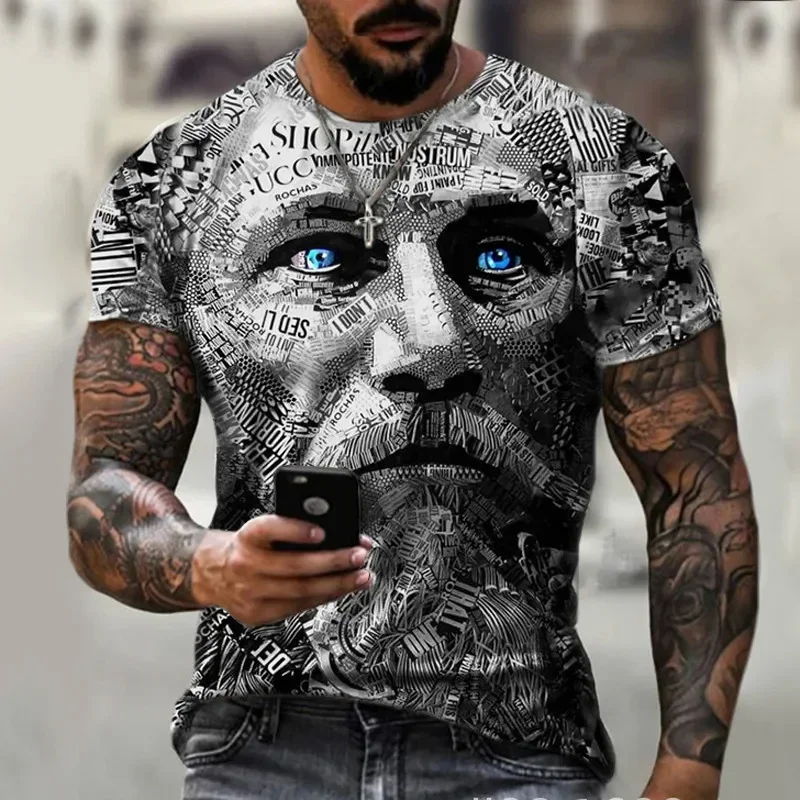 

Fashionable Face 3D Printed Pattern T Shirt For Men Outdoor Sports Short Sleeved Trend Personality Oversized Tops Leisure Tees