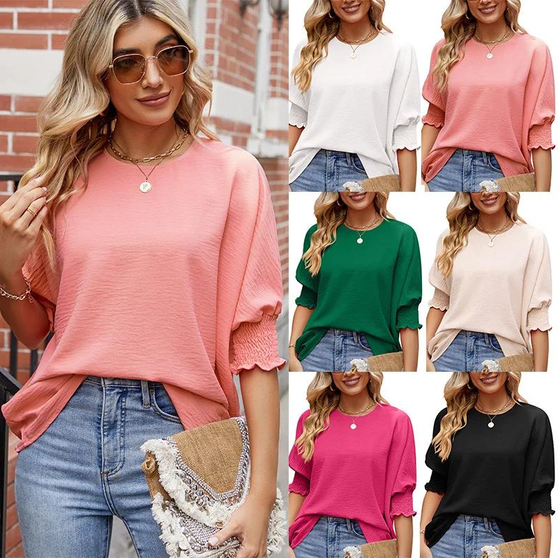 

Summer Women Blouses And Tops New Fashion O Neck Half Elegant Sleeve Loose Casual Female Oversize Office Work Shirts