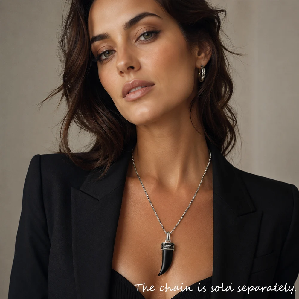 Pendant Black CZ Pave Tooth,Fashion Jewelry Europe Accessories 925 Sterling Silver Gift For Women Men
