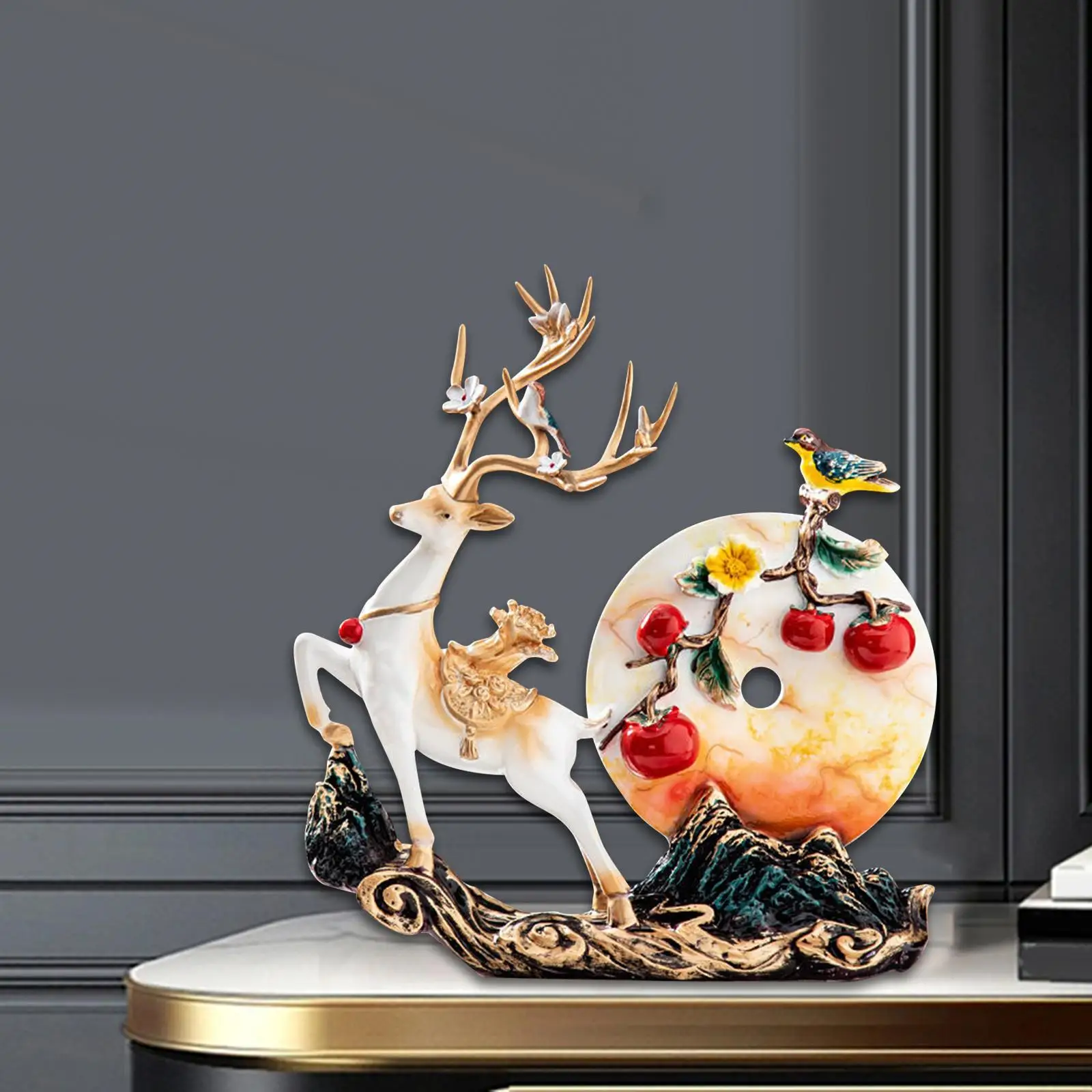 Elk Statue Reindeer Desktop Ornament Decorative Figurine Prosperity Sculpture for Fireplace Office Desk Cabinet Living Room