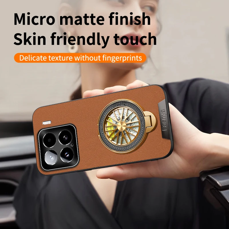 

Metal Leather Texture with Holder Phone Case for XiaoMi 15 13 13T 14 Pro Mi 13 Ultra Protection Cover Shockproof Soft Back Cover