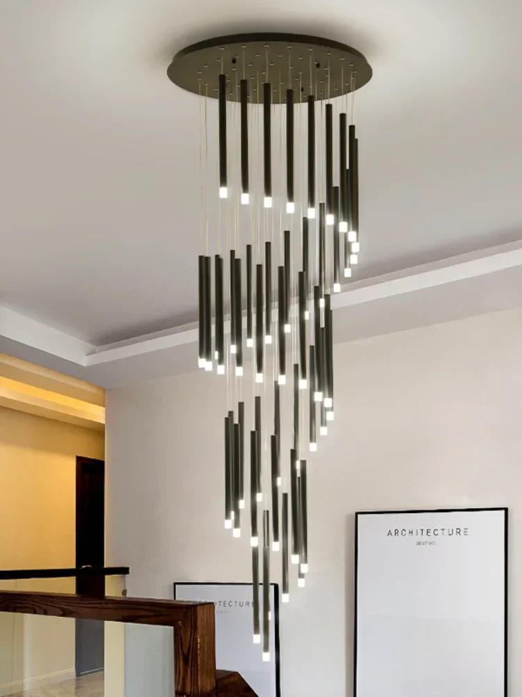 Moderne LED Kronleuchter Minimalistischen Duplex Boden Mode Atmosphäre Nordic Wohnzimmer Lampe Villa Wendeltreppe Lange Hängen