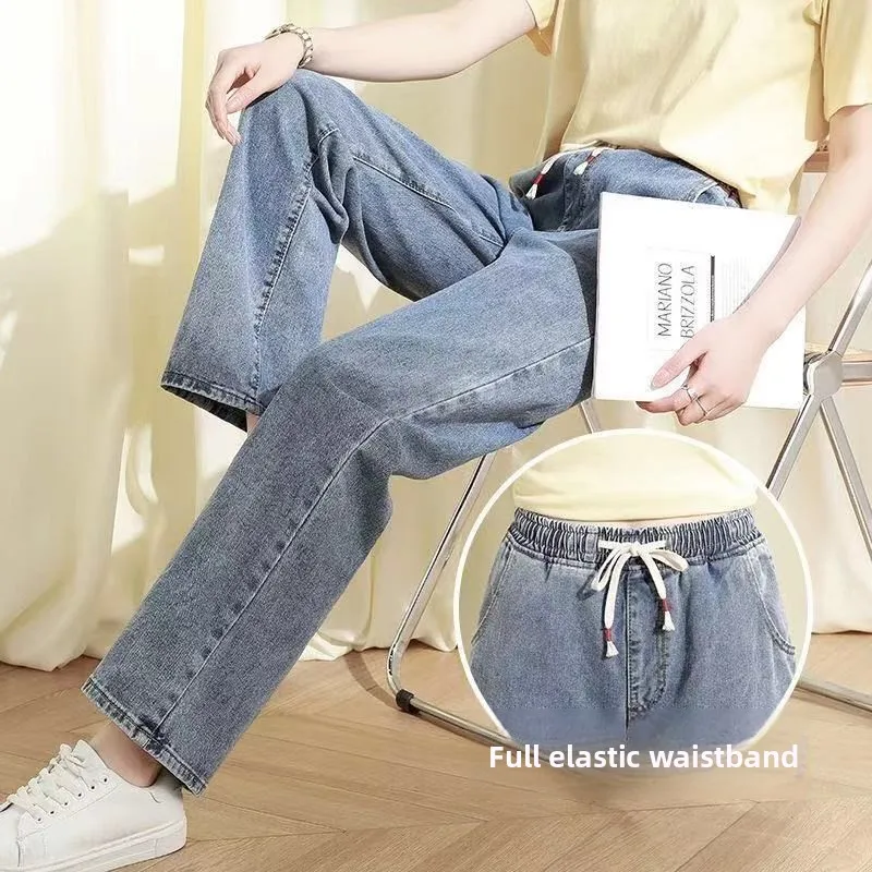 

plus Size Elastic Waist Denim Jeans Loose Dad Sle High Waist Wide Leg Straight Cut Light Colored Jeans for plus Size Women