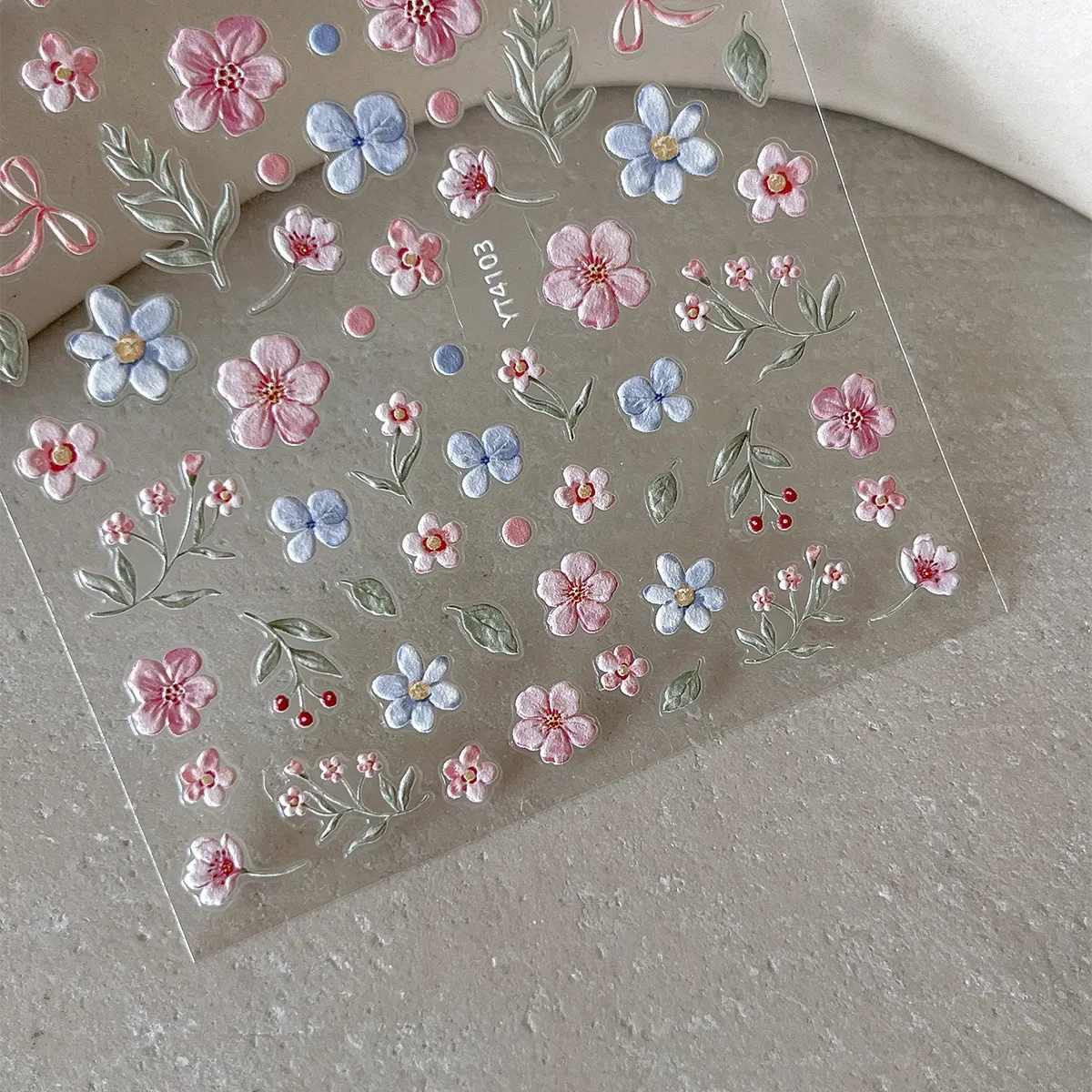 Colorful variety of small fresh flowers nail stickers,  three-dimensional relief flowers, with adhesive nail decoration stickers