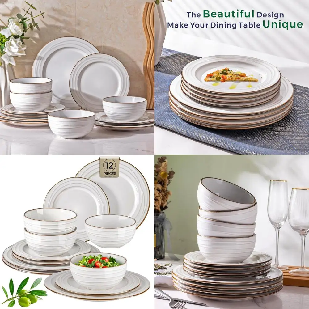 

Элегантный набор столовой посуды из керамики, тарелки и миски с тиснением из 12 предметов, идеально подходит для новоселья или свадебных подарков | Сейф для посуды