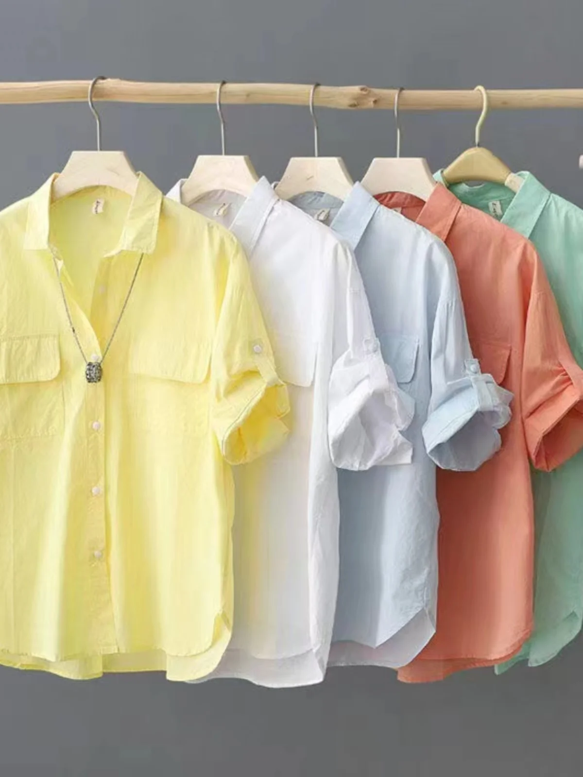 

Loose Fit Women's Cotton irt ort Sve Button up Casual Top Pure Color Commute Sle Faionable Ladies' Premium irt