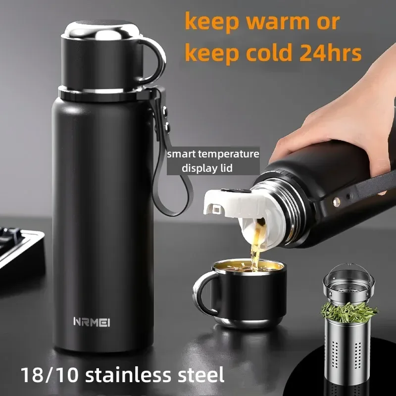 Portable Stainless Steel Vacuum Thermos Tea and Water Separation Smart Temperature Display One-Button Operation