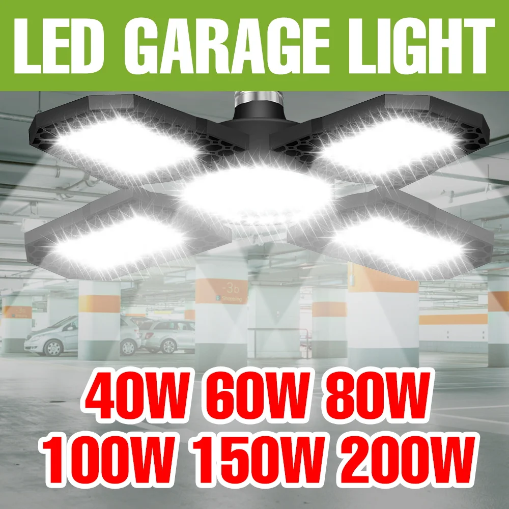 

200 Вт светодиодный светильник для гаража E27/E26, освещение для мастерской большой площади, 220 В, складной прожектор, лампа для магазина, подвала, лампа для парковки