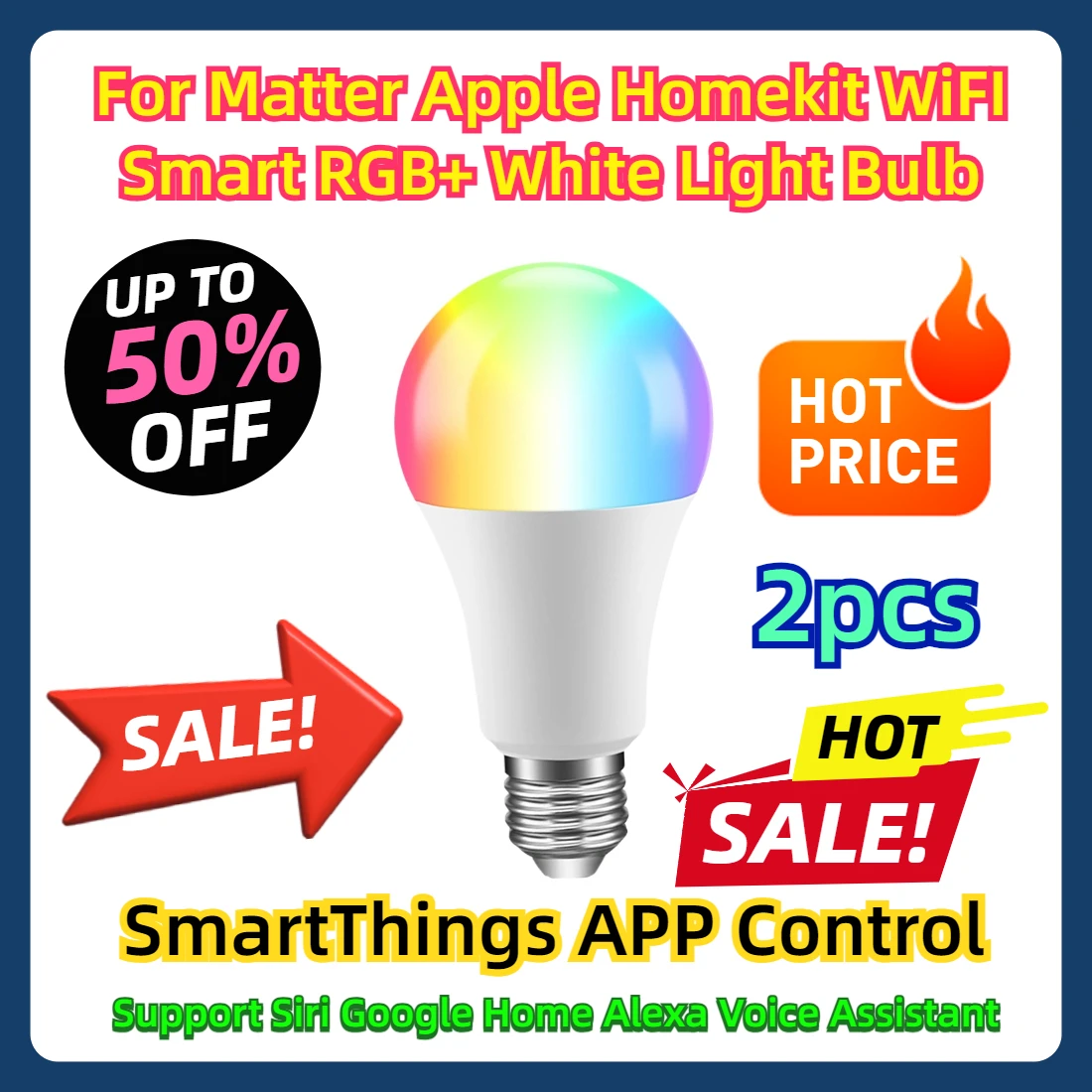 

For Matter Apple Homekit WiFI Smart RGB+ White Light Bulb SmartThings APP Control Support Siri Google Home Alexa Voice Assistant