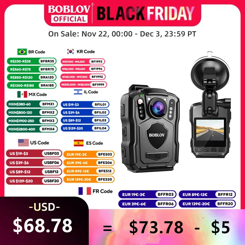 BOBLOV M5 Police Body Cam GPS Recorder 1440P Body Mounted Cam 128G Bodycam Night Vision IP67 Dashcam 4200mAh Battery Body Camera