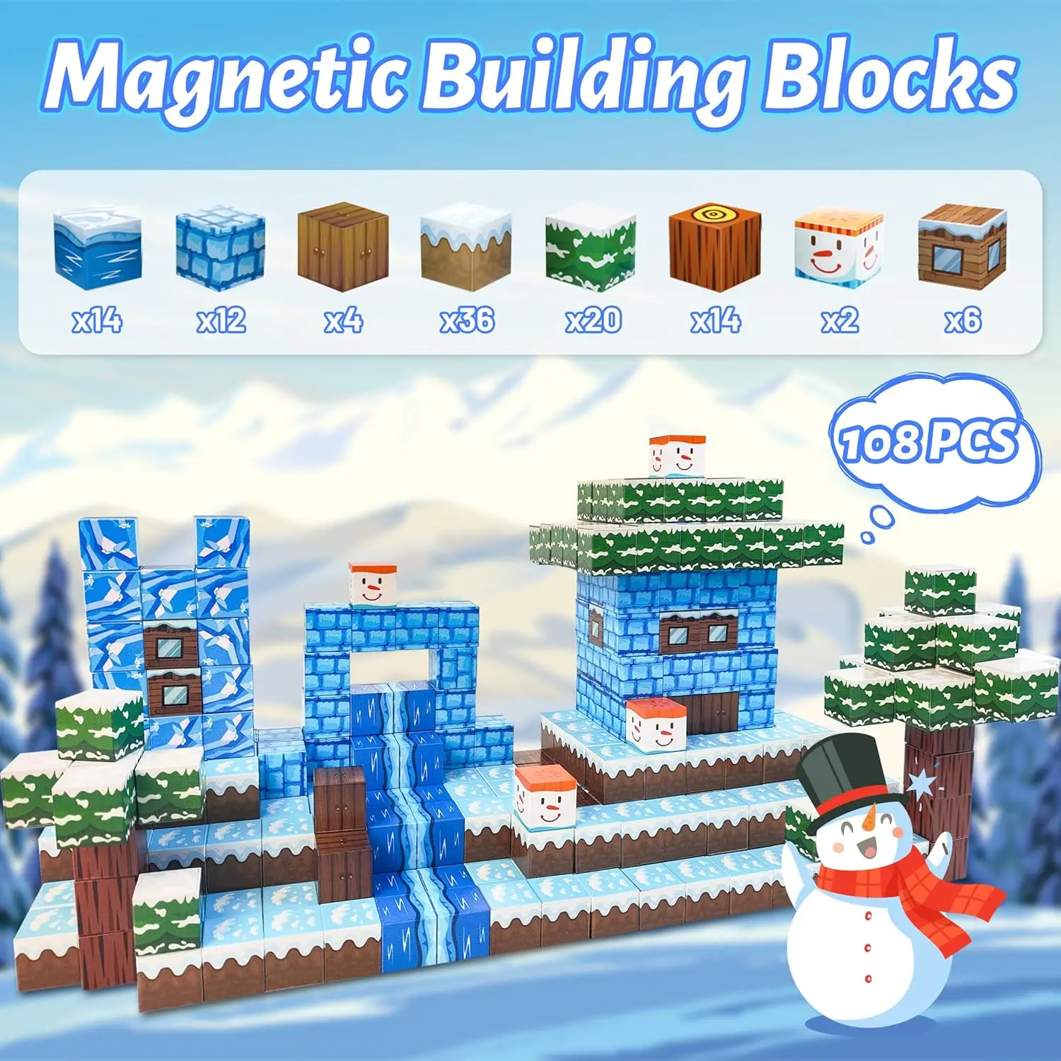 

108Pcs Lce And Snow Themed,Safe Non-Toxic for Boys And Girls