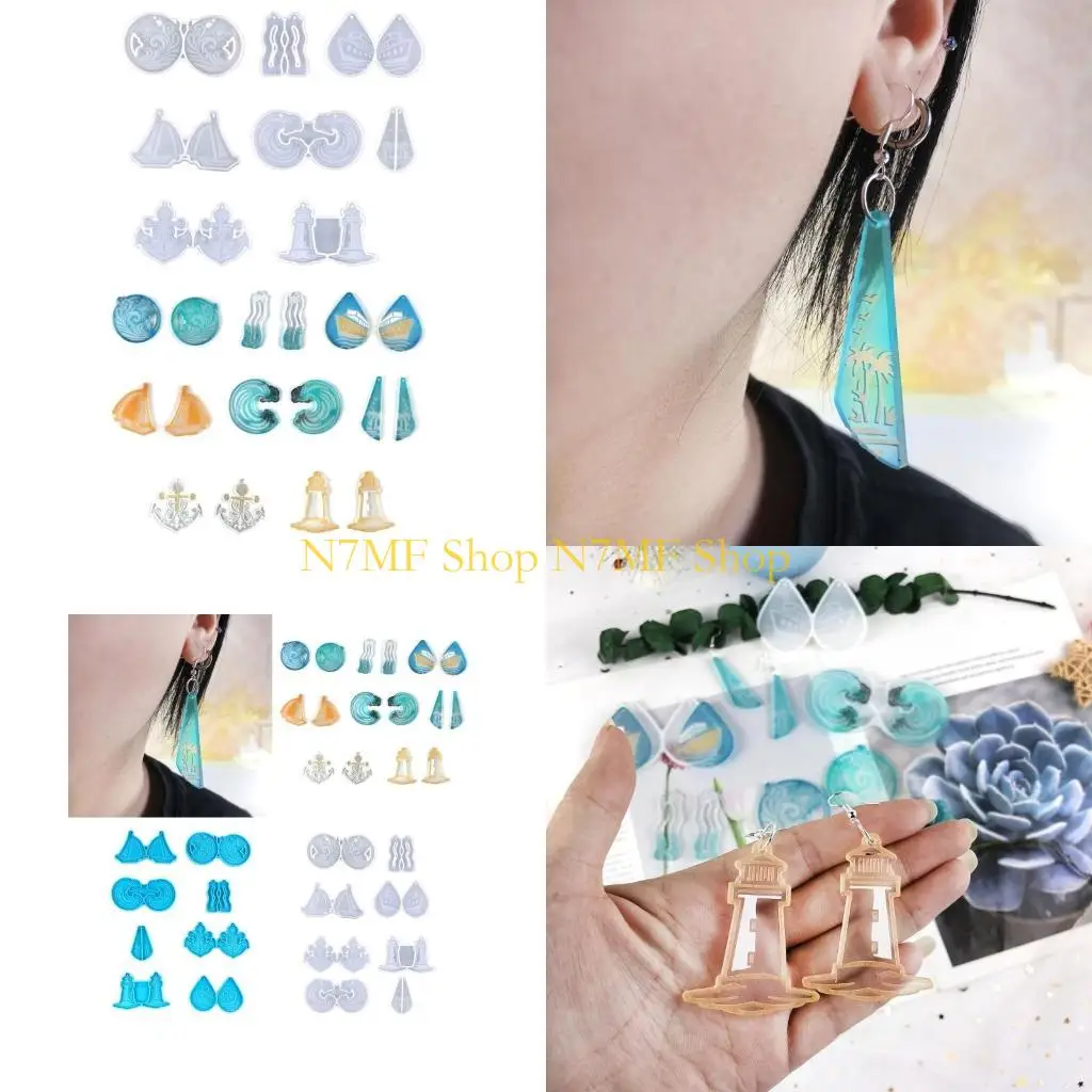 

N7MF Multiple Styles Earrings Silicone Mold Resin Keychain Pendant Mold for DIY Craft