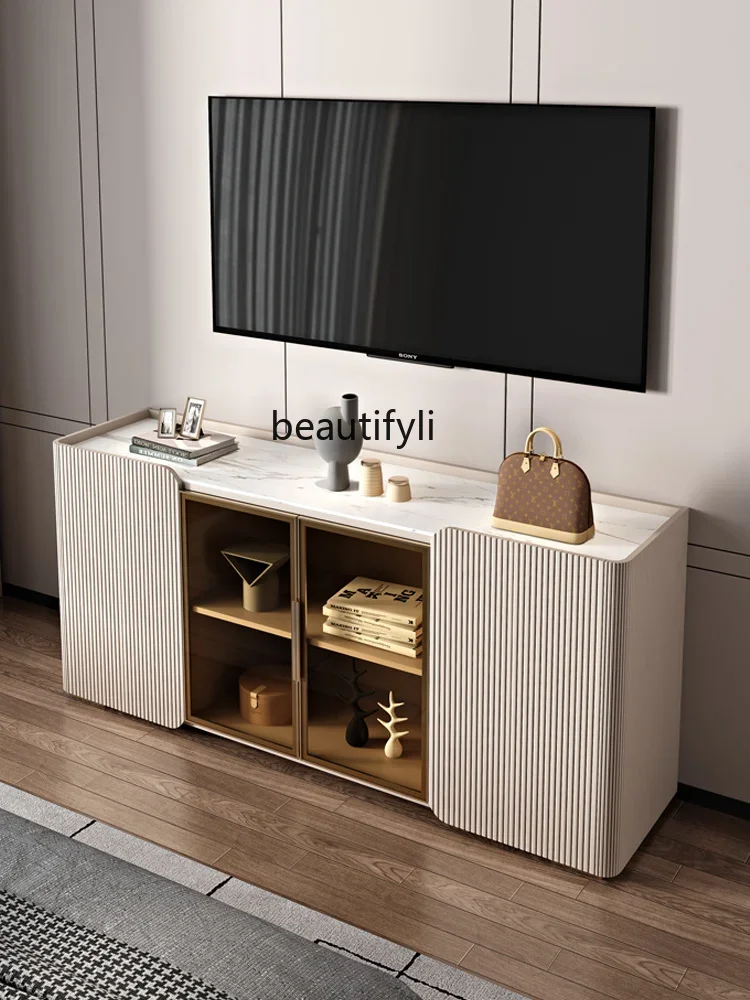 Stone Plate TV Bench for Bedroom Light Luxury Dresser Integrated Glass Door Telescopic Corner Makeup Table