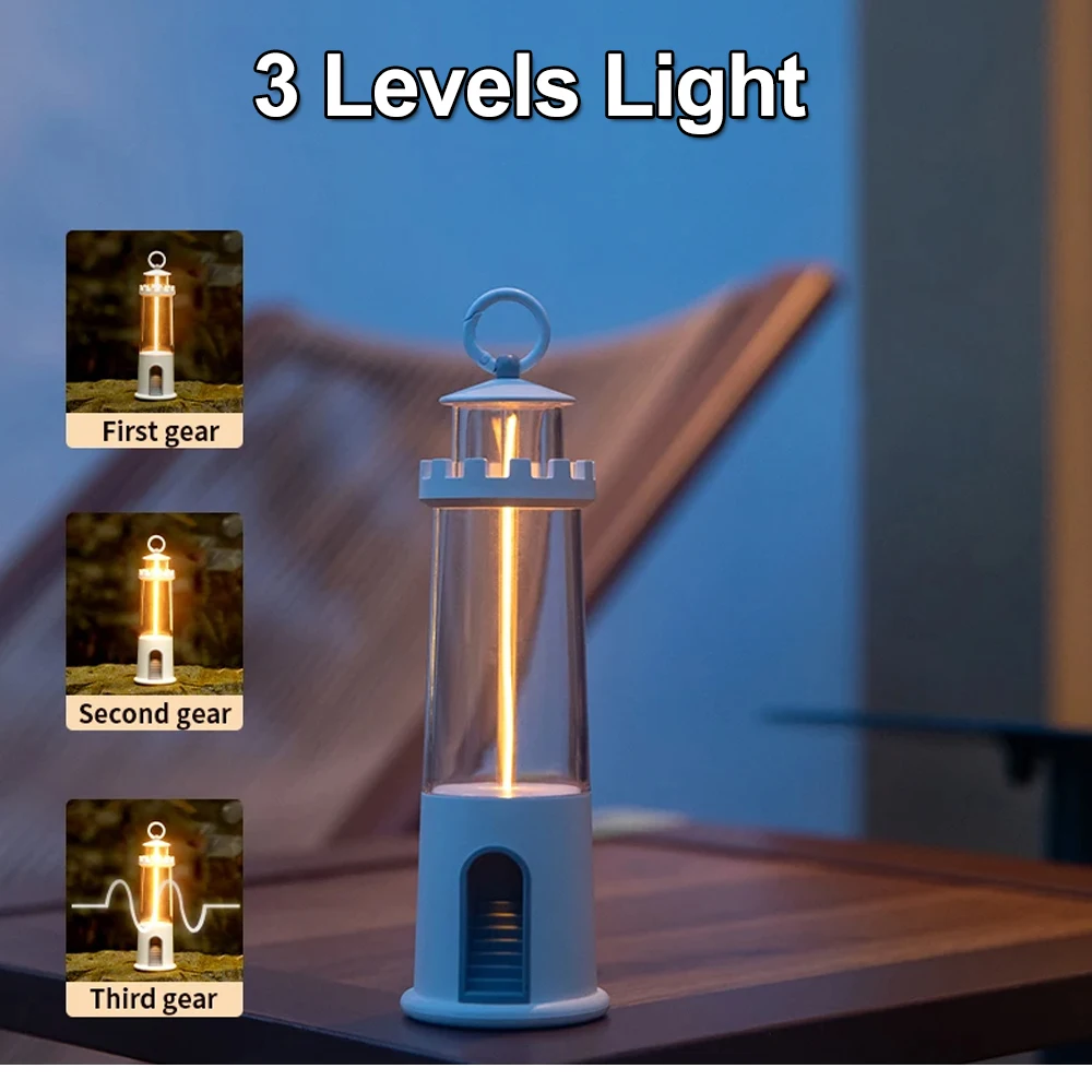 

E5 Retro Lighthouse Night Light Cordless Lantern Table Lamp Desk Portable Camping Lantern Dimming Sleep Light Bedroom Decor Gift