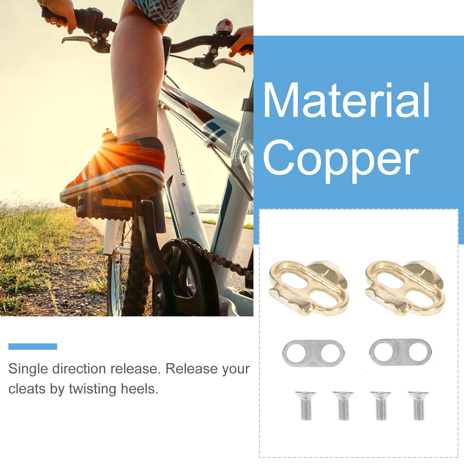 1 Pair Golden Self-Locking Pedal Cleats Set For Mountain Bike Cycling Efficiency Fit Most Shoes Single Direction Release Durable