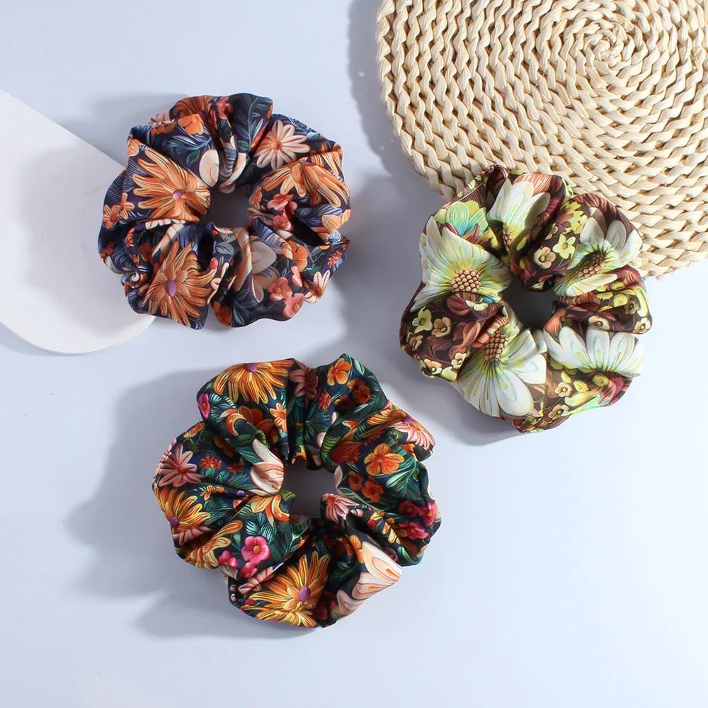 

Large Floral Print Scrunchie Vintage Style Fabric Elastic Hair Tie Ponytail Holder Premium Hair Accessories For Women Gift