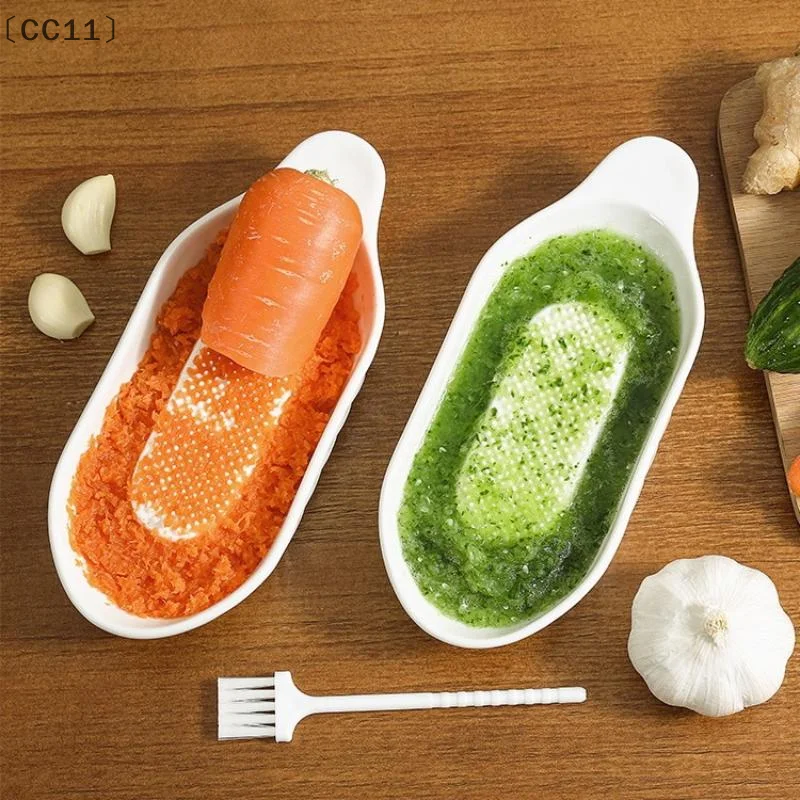 

〔CC11〕 Simple Ceramic Ginger Grater Tool Hand Grinder Garlic Masher Portable Carrot Ginger Grinding Kitchen Tool With Brush