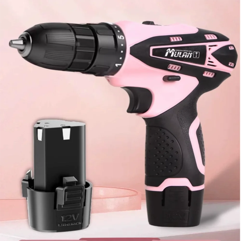 Lithium ion flashlight turning drill, household impact multifunctional women's electric screwdriver, pink pistol drill, small ha