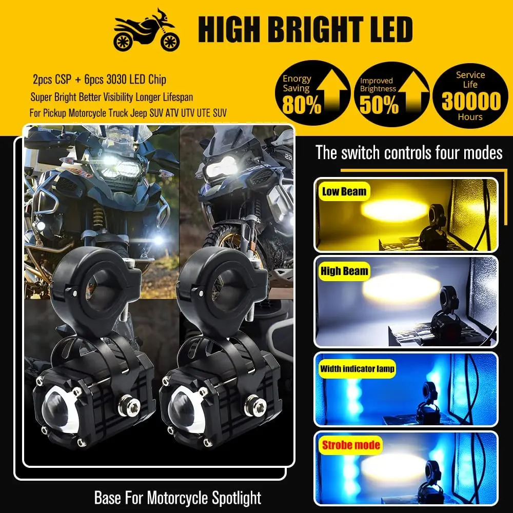 Phổ xe máy Đèn pha Sương Mù Ánh sáng LED phụ trợ lái xe đèn cho BMW R 1200gs r1250gs ADV f800gs k1600 Honda crf1000l