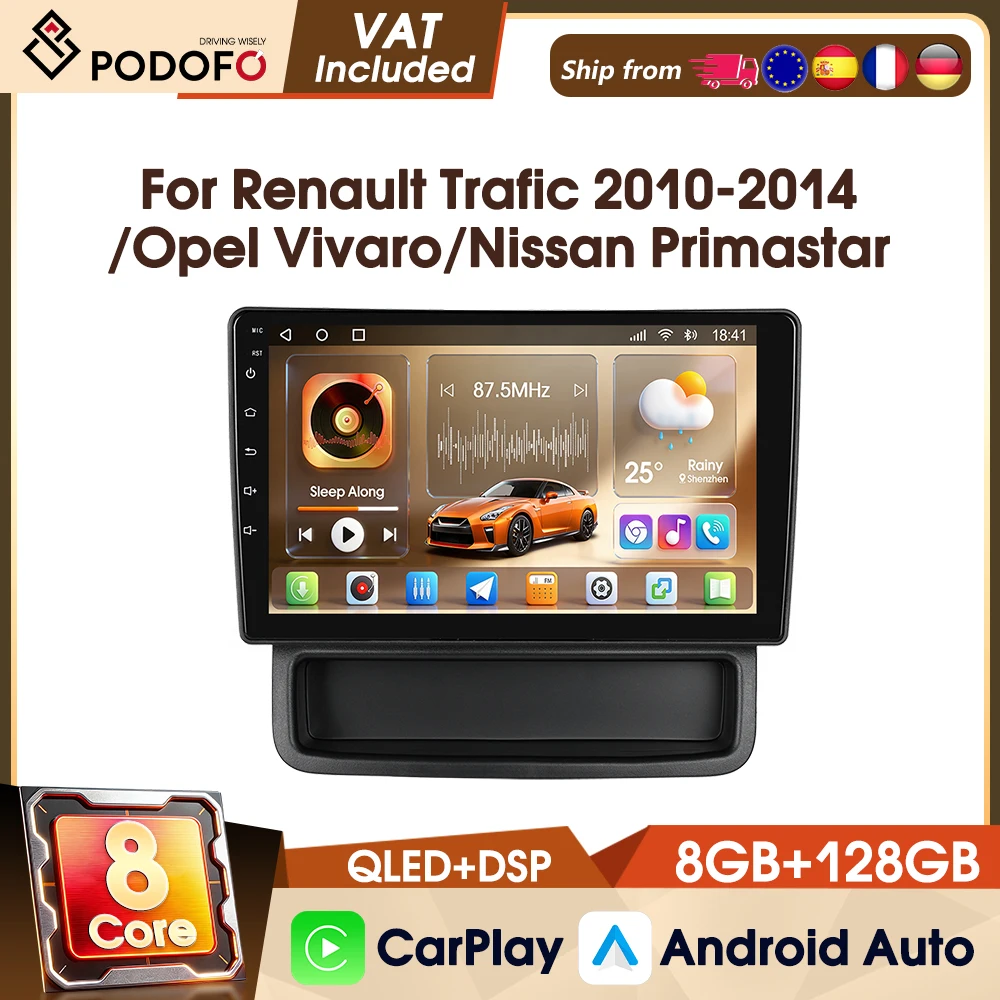 Autoradio Podofo 8Core 8+128g 4G per Renault Trafic 2010-2014/Opel Vivaro/Nissan Primastar 10.1" con Wifi, GPS, DAB, AM, FM, RDS