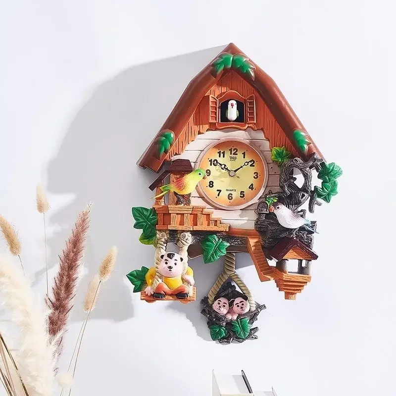 Cuckoo home wall clock chimes on the hour living room clock Voice-activated children's European Cuckoo clock