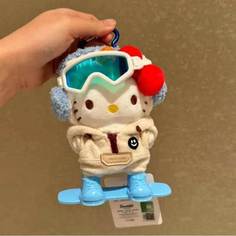 12Cm Sanrio Hello Kitty Pp Cotton Ski Collection Doll Desktop Decoration Doll Backpack Hanging Pendant Friend's Birthday Gift
