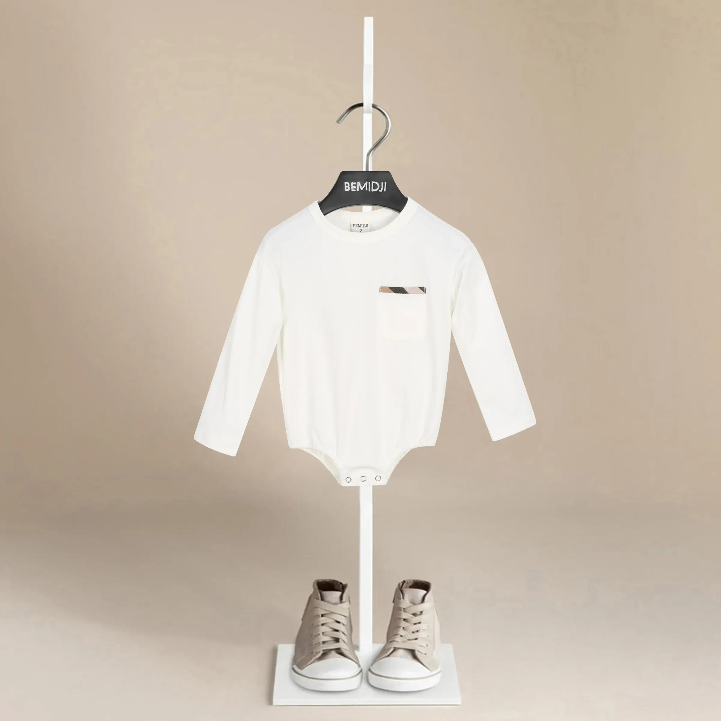 

Toddler Baby Long sleeve clothes Bodysuit Romper White Plaid Pocket Newborn Baby Girl Cotton Jumpsuits Outfits Clothes 0-24M