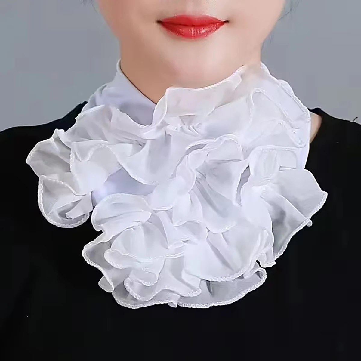 Solid Color Neck Collar Ruffles Fake Collar Elegant Women Casual Neckerchief Detachable Neck Gaiter Warm Scarf Free Size Fashion