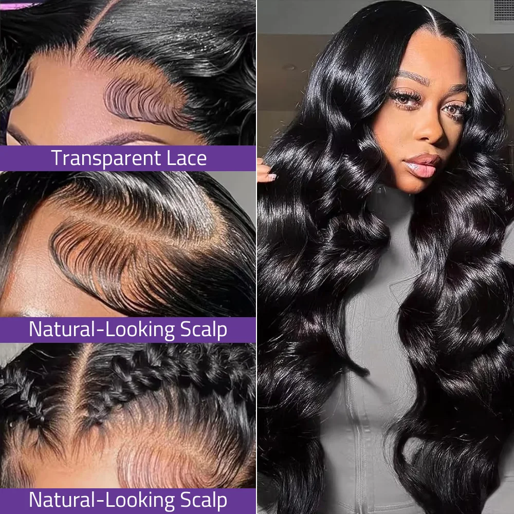 40 Inch Body Wave Pre-Plucked Brazilian Black Hair Wig 13x4 and 13x6 HD Lace Front Wig 360 Transparent Full Lace 220 Density Wig