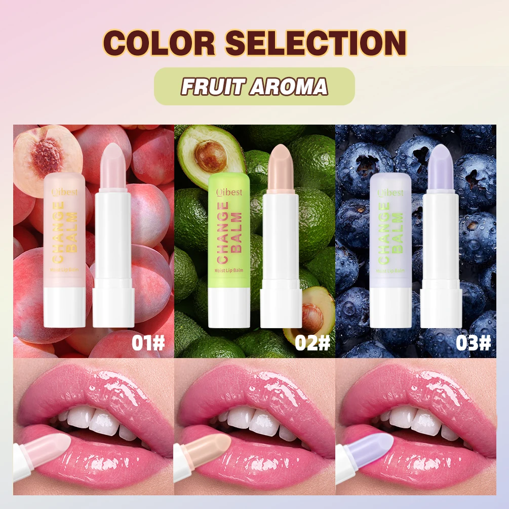 QIBEST 3pcs Color Changing Lip Balm Kits Moisturizing Colorless Pink Orang Tinted Lipstick Lasting Lip Stain Nourishing Lip Care
