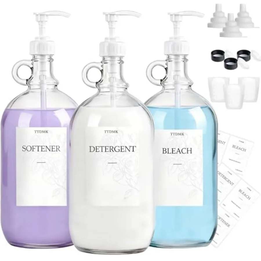 

Glass Laundry Detergent Dispenser Half Gallon Liquid Laundry Soap Dispenser for Laundry Room 6 oz. Each Laundry Detergent Bottl