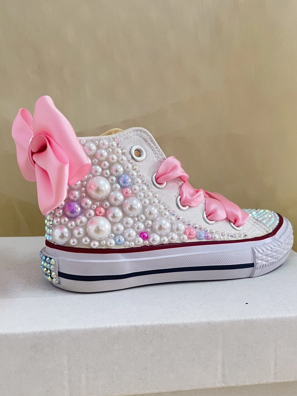 Mesh Flowers Kids Canvas Shoes Handmade Pearls Unicorn Bling Shoes Baby Butterfly Theme Party Toddler Sneakers