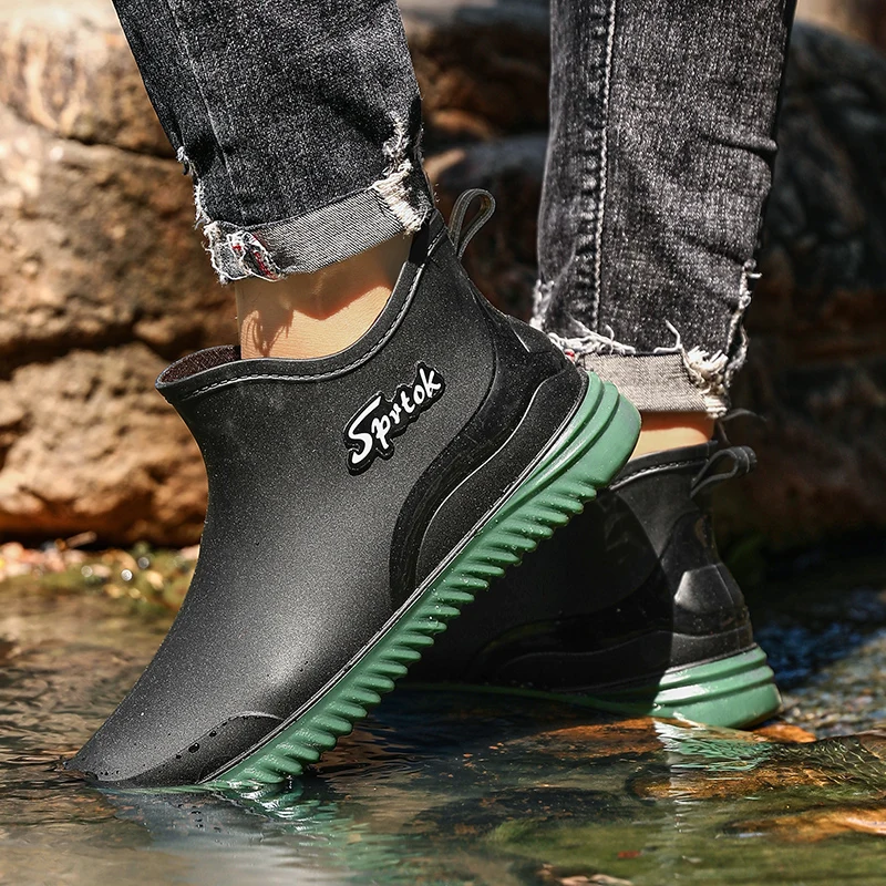 Ankle Rain Boots Integrated Forming Simple Waterproof Rain Shoes for Men Toughness Anti-slip Fishing on Work Camping Waterproof
