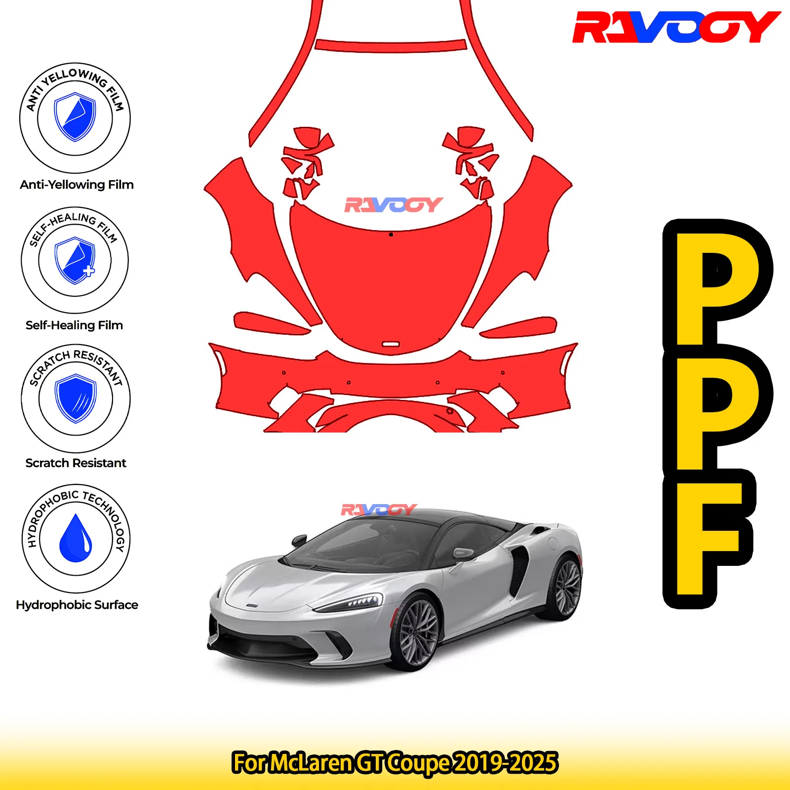 

Для McLaren GT Coupe 2019-2025 глянцевый матовый черный предварительно вырезанный передний комплект PPF, защитная пленка для краски