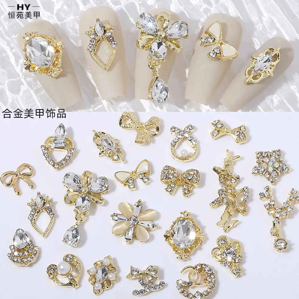 Nail Art Accessories New Style Alloy Rhinestone Bowknot Japanese Style Pearl Super Shiny Rhinestone Drop Pendant Nail Art Accessories