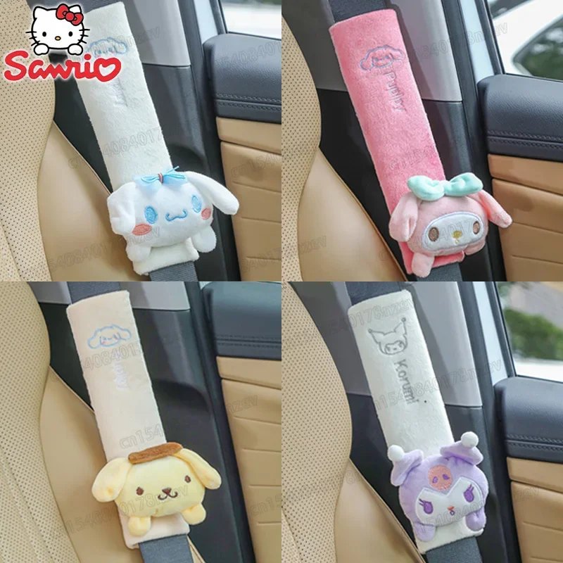 

2024 Sanrio Car Seat Belt Cover Cinnamonroll Kuromi My Melody Cartoon Plush Seat Belt Cover Kawaii Car Decoration Parts