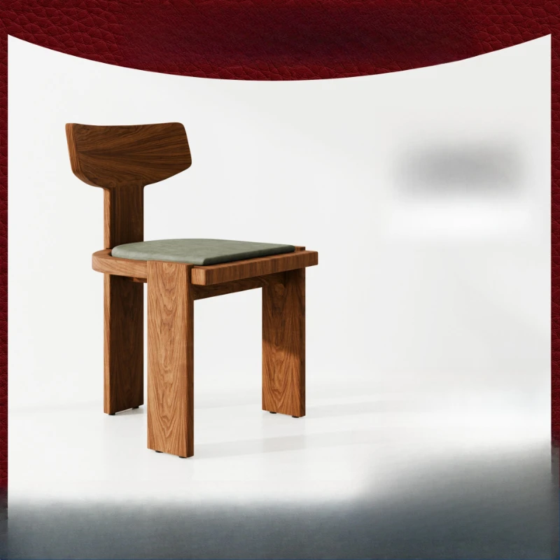 

Modern minimalist design backrest chair light luxury medieval solid wood leather