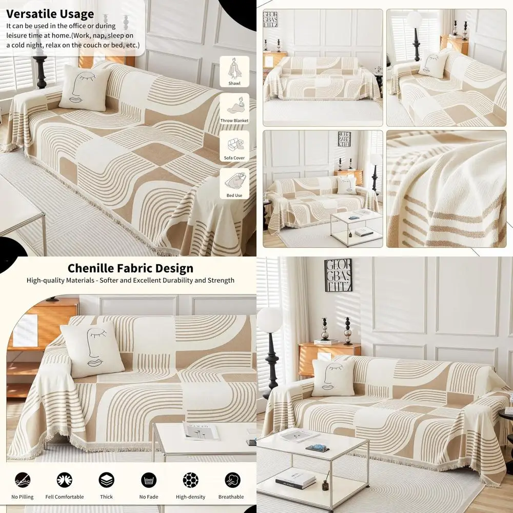 

Washable Boho Chenille Sofa Cover, Pet-Friendly for 3-Cushion Couch, Bohemian Slipcover for Sectional, Loveseat, 2-4 Seater Sofa