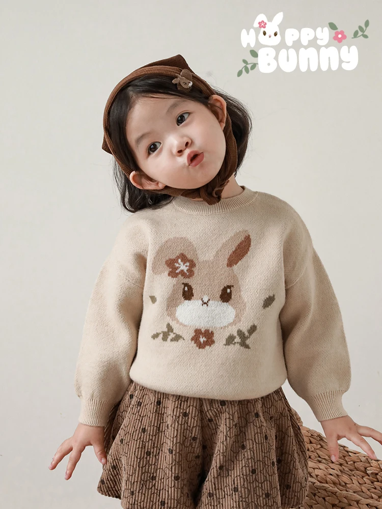 Girls\' Autumn Set Children\'s Cute Embroidery Lapel Shirt Rabbit Sweater Vest