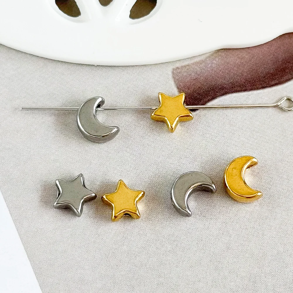 تصميم ودي 7*8 مللي متر 100 قطعة فاصل نجمة/خرز من الفولاذ المقاوم للصدأ للأساور/مجوهرات ذاتية الصنع خرز فضفاض/شكل قمر/صناعة يدوية # 195418