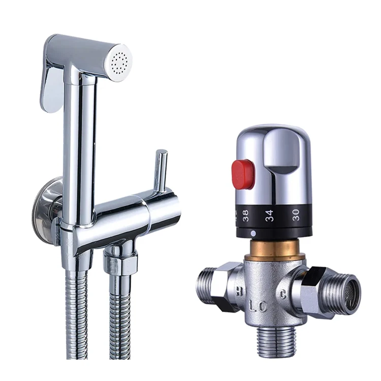

Hot Sale Handheld Brass Toilet Bidet Kit Portable Shattaf Set With Hot And Cold Thermostatic Valve