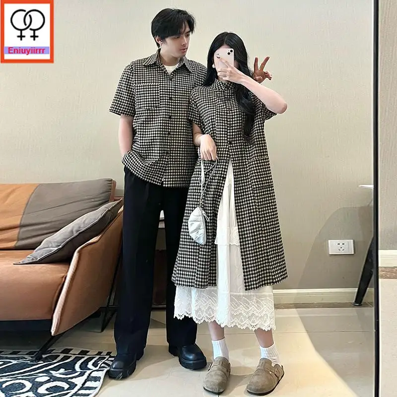 Abiti da coppia abbinati Abiti Look Amanti maschili e femminili Vacanza San Valentino Data Luna di miele Camicie scozzesi nere vintage retrò