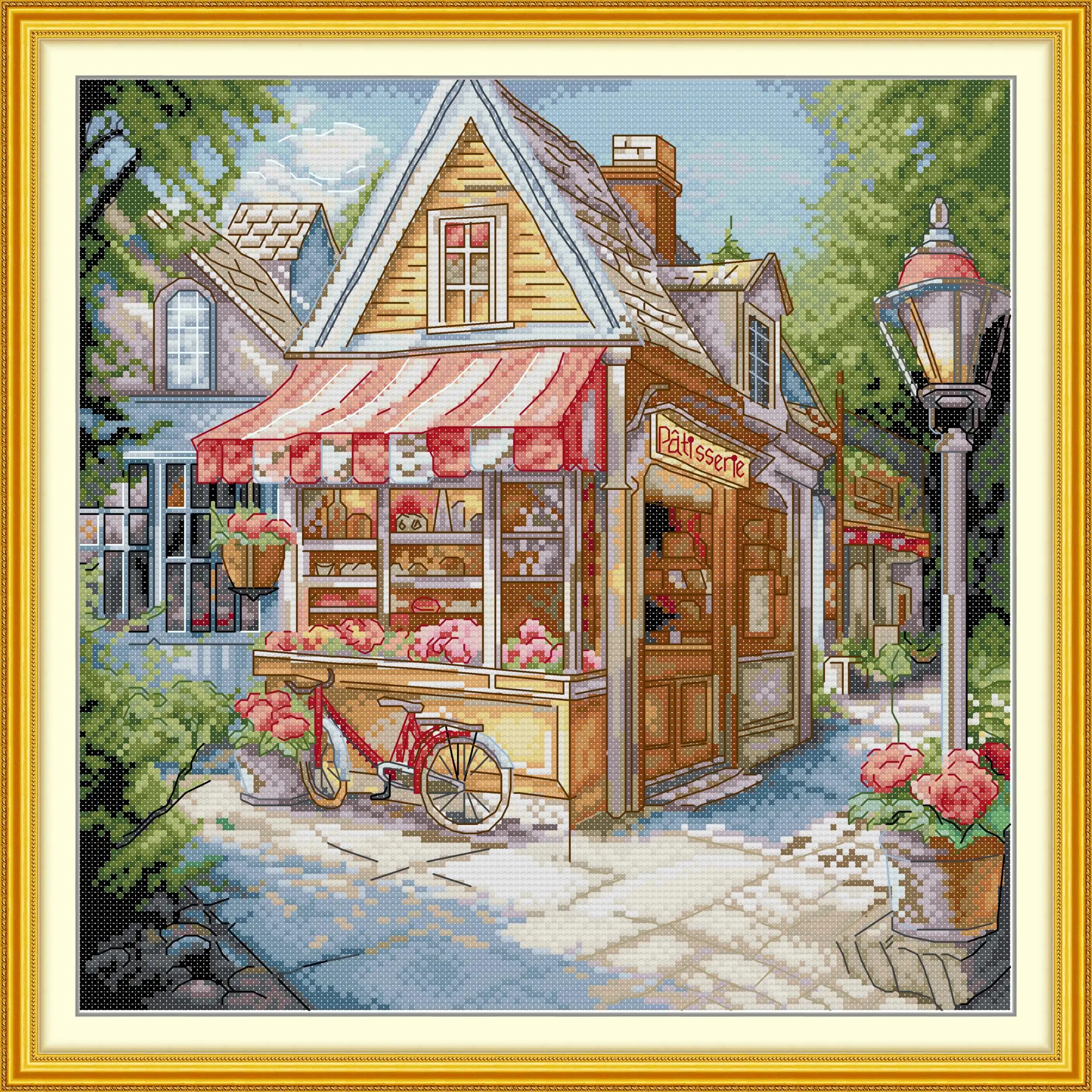 

Soulgift News Набор для вышивки крестом с предварительной печатью, штампованная ткань Аида с нитками DMC, набор для вышивания - Кондитерский магазин