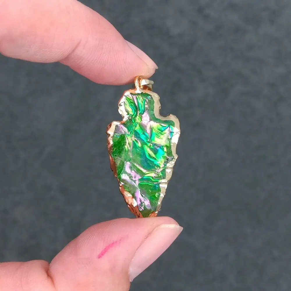 5 Pcs Raw Green Crystal Quartz Arrow Head Pendant Charm Pendant Yellow Gold Plated