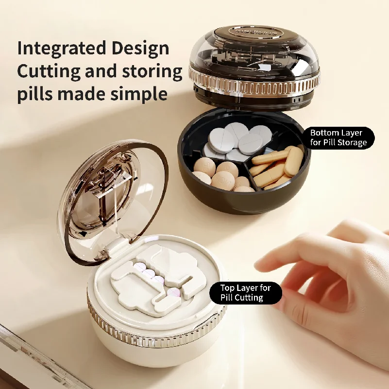 2pcs Pill Cutter And Storage Box Design Medicine Organizer Makes Splitting And Storing Easy