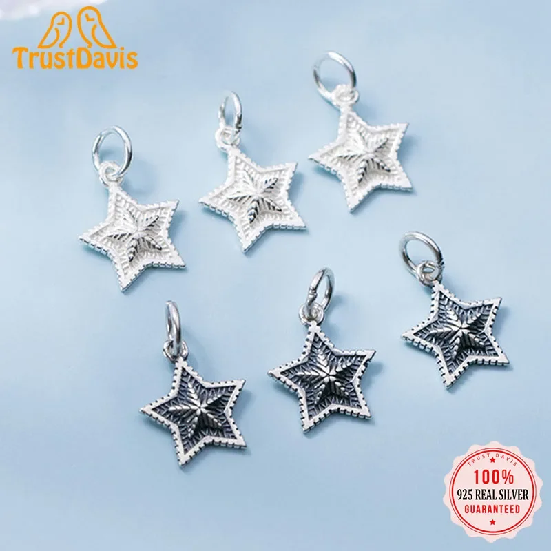 Trustdavis Real 925 Sterling Silver Fashion Sweet Cool Star Charm Pendant Handmade DIY Accessories Jewelry Wholesale DZ272