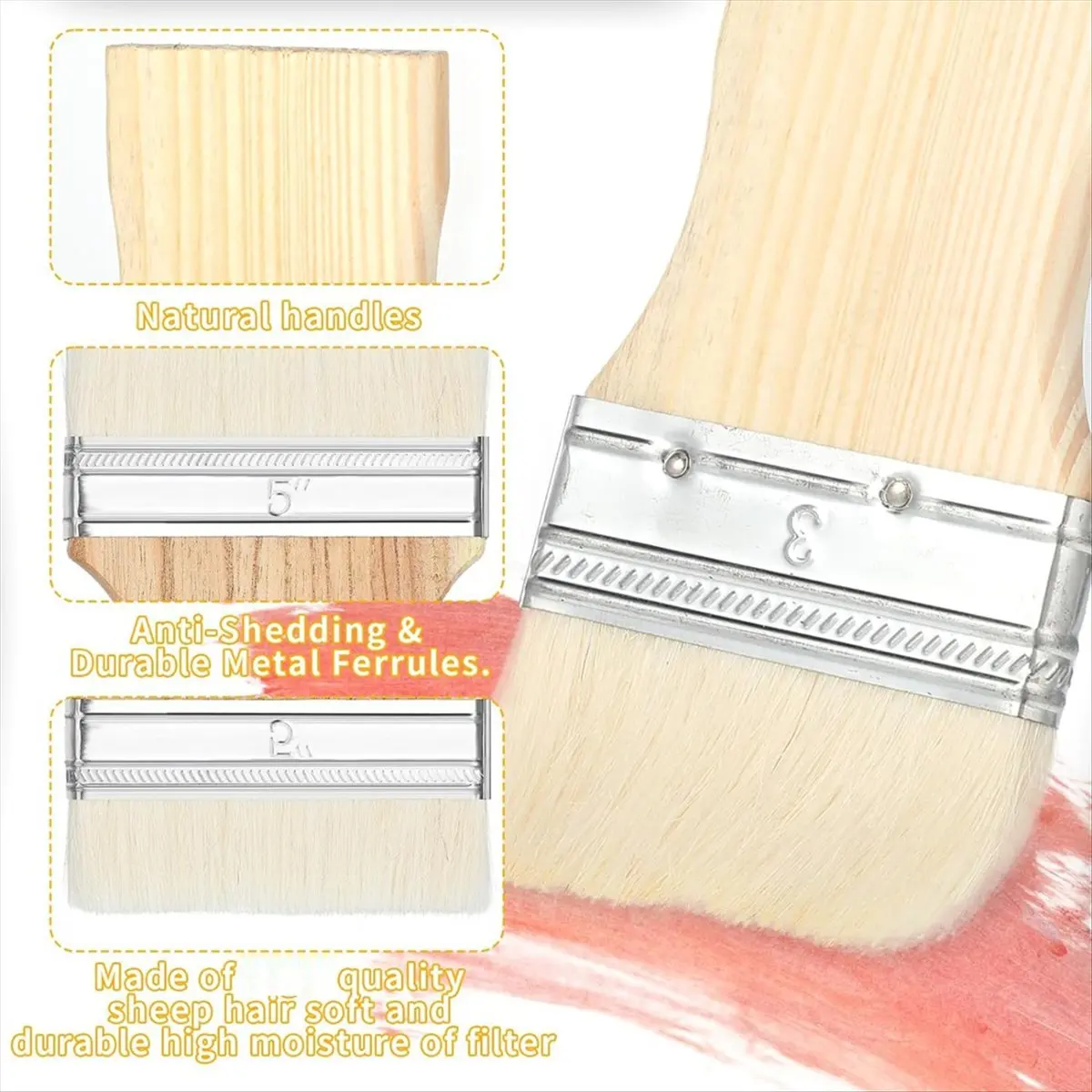 FTGT-3 Pcs Flat Paddle Paint Brush Set,Wide Paint Brush Large Paint Brush 3/4/5 Inch Paint Brush for Oil and Acrylic Paints